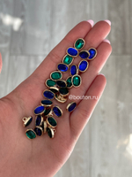 Пуговицы стразы синие сапфиры золото 10х8 мм.