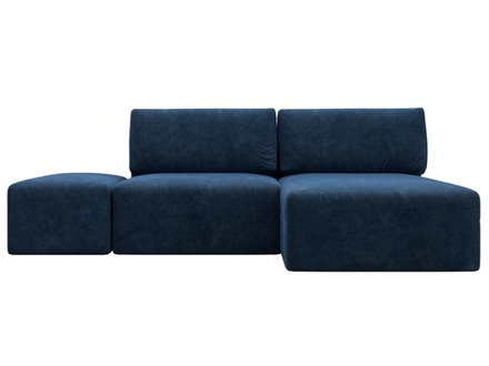 Диван угловой модульный с пуфом Лига-060 НПБ угол универсальный, BRUT 11 синий, Велюр, 129696