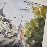 Картина авторская акварельная в паспарту 30х40 см на стену для интерьера "Осень на Даниловском валу"