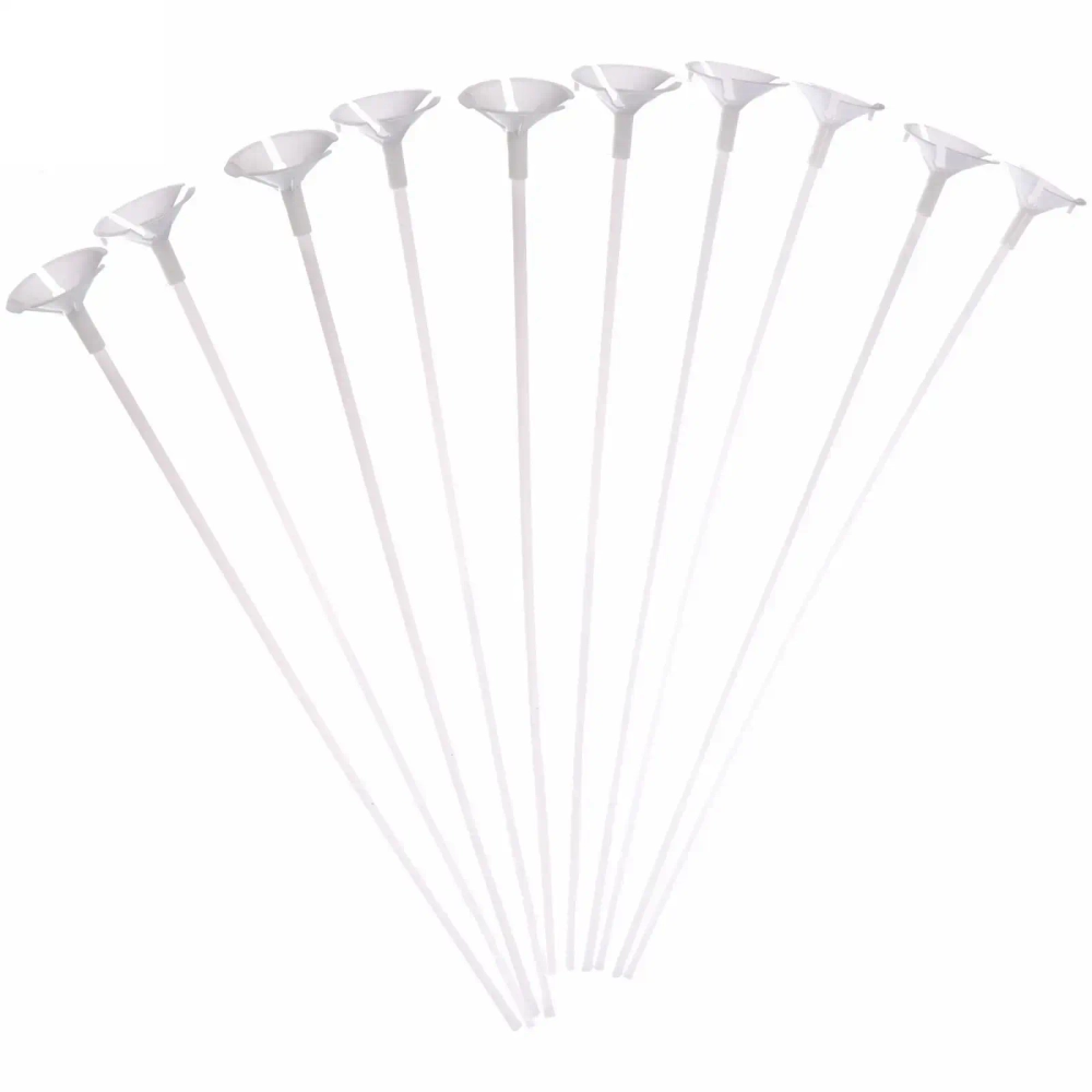 Набор палочек для шариков воздушных с держателем, 42 см (10 шт), белый
