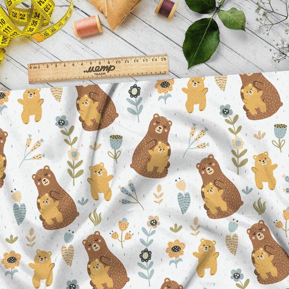 Ткань атлас медведи и медвежата