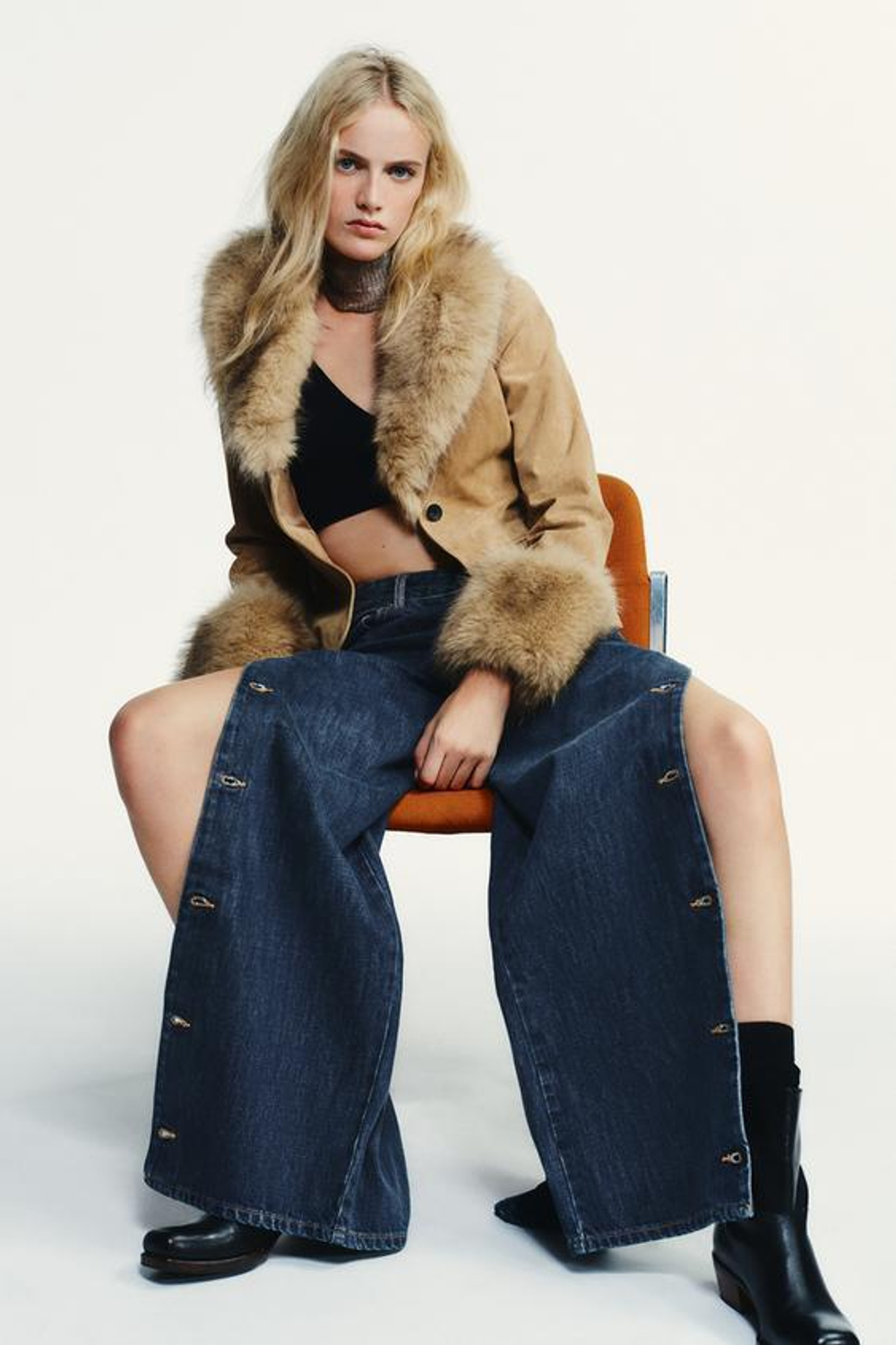 ZARA ДЖИНСЫ TRF BAGGY СО СРЕДНЕЙ ПОСАДКОЙ И ПУГОВИЦАМИ, СИНИЙ