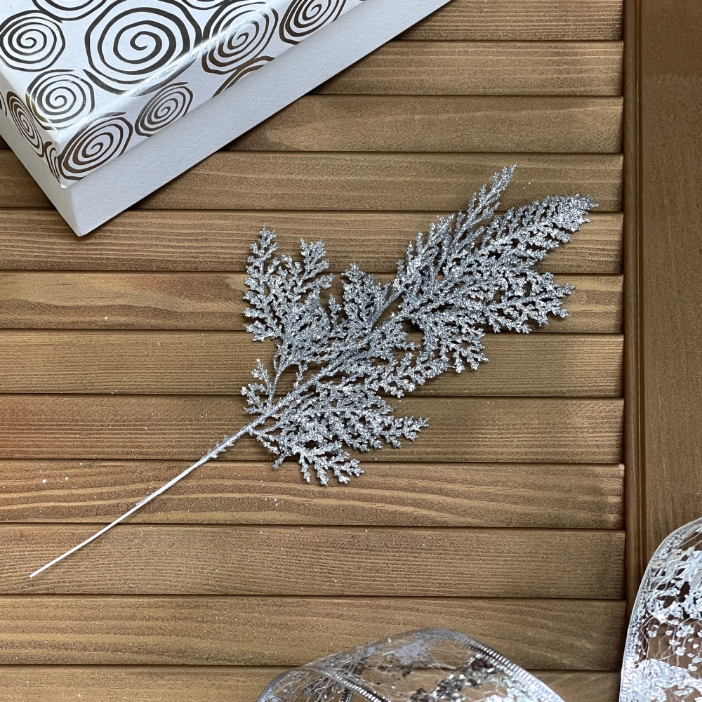 Ветка декоративная «Блеск» 25 см, Серебро