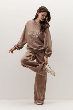 Широкие джоггеры без начеса с утяжкой цвета капучино