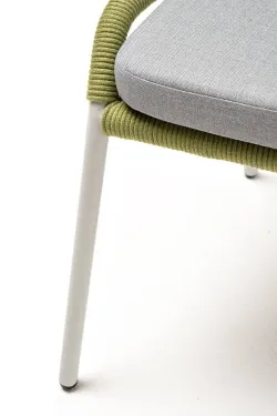 "Милан" стул плетеный из роупа, каркас алюминий светло-серый (RAL7035) муар, роуп салатовый меланж круглый, ткань светло-серая