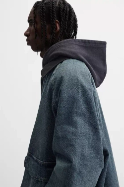 ZARA ДЖИНСОВАЯ КУРТКА С КОНТРАСТНЫМ ВОРОТНИКОМ, СИНИЙ
