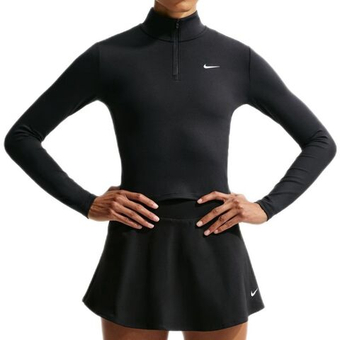 Женская теннисная футболка с длинным рукавом Nike One Dri-Fit 1/4 Zip Mid Layer - black/white/metallic silver