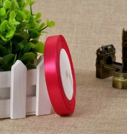 Лента атласная 12 мм 23 м, малиновая