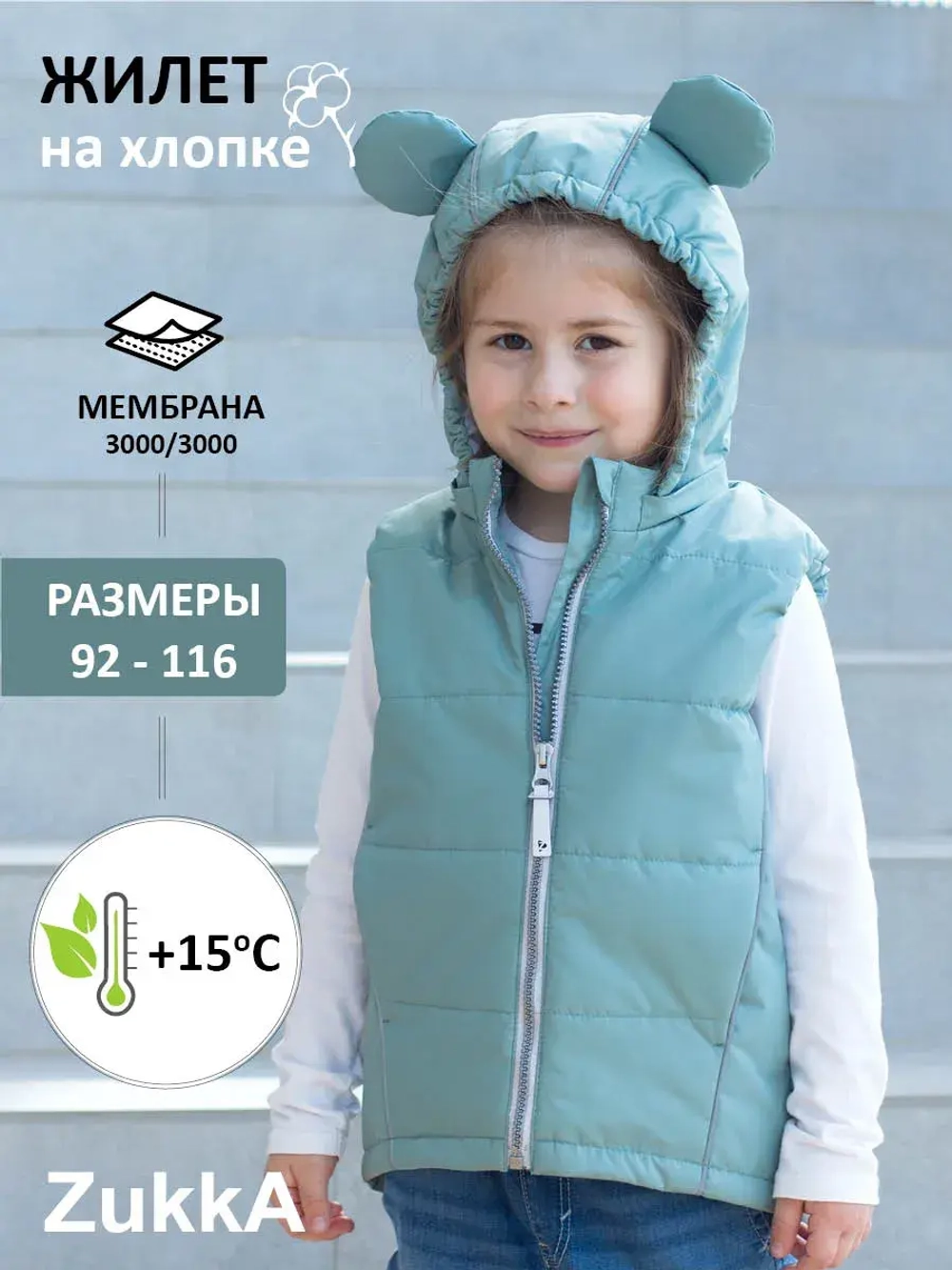 Жилетка утепленная с ушками и капюшоном осенняя