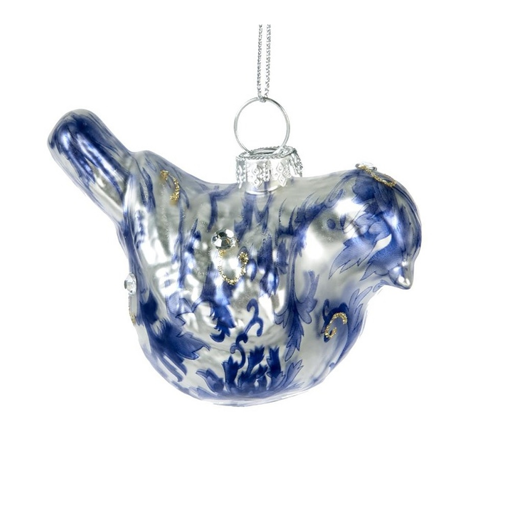 Птица сине-белая, ёлочное украшение