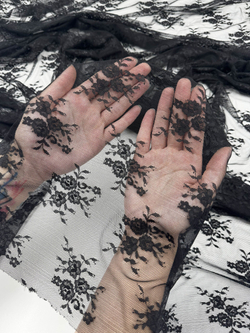 Гипюр эластичный черный ширина 150 см мягкий