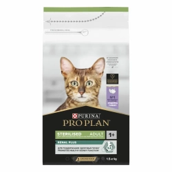 Pro plan adult sterilised optirenal сухой корм для взрослых стерилизованных кошек с индейкой - 1,5 кг