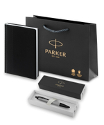 Подарочный набор: Шариковая ручка Parker PK IM MGREY BT , стержень Mblue в подарочной упаковке и Ежедневник  недатированный черный