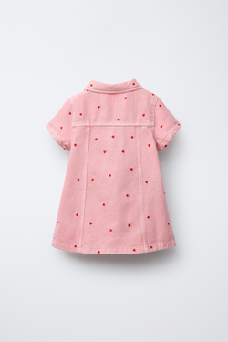 ZARA ПЛАТЬЕ-СКЕЙТЕР ИЗ ТВИЛА С ВЫШИВКОЙ «СЕРДЕЧКИ», РОЗОВЫЙ