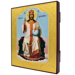 Царь Царей - Иисус Христос на троне (Царь Славы). Рукописная икона на липовой доске.