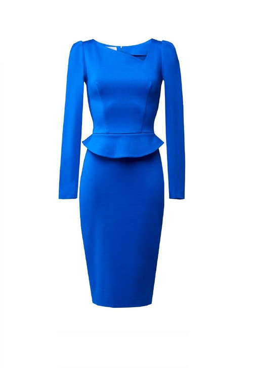 Платье футляр с баской синее 01-03-19FW