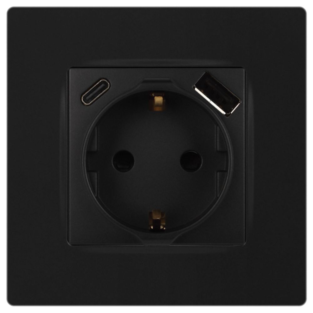 Розетка ЭРА Серия 12 12-4108-05 2P+E 16A-250В со шторками с USB type-A+C 5В-3А антрацит