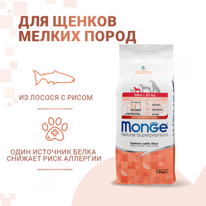 Сухой корм Monge Dog Speciality Line Monoprotein для щенков мелких пород из лосося с рисом