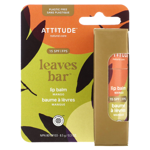 ATTITUDE, Leaves Bar, бальзам для губ, SPF 15, манго, 8,5 г (0,3 унции)