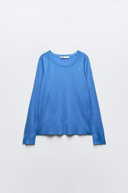 ZARA БАЗОВЫЙ ДЖЕМПЕР ИЗ ТОНКОГО ТРИКОТАЖА, СИНИЙ