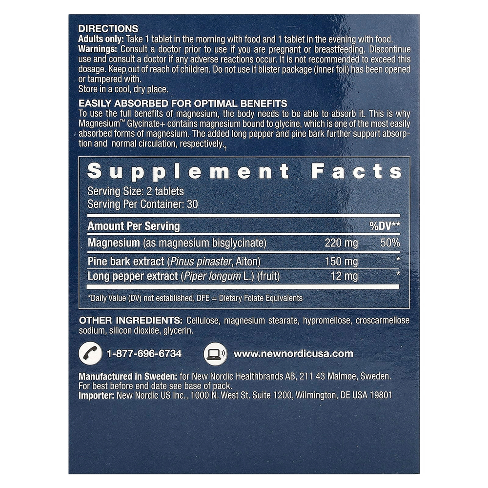New Nordic, Magnesium ™ Glycinate +, 60 таблеток