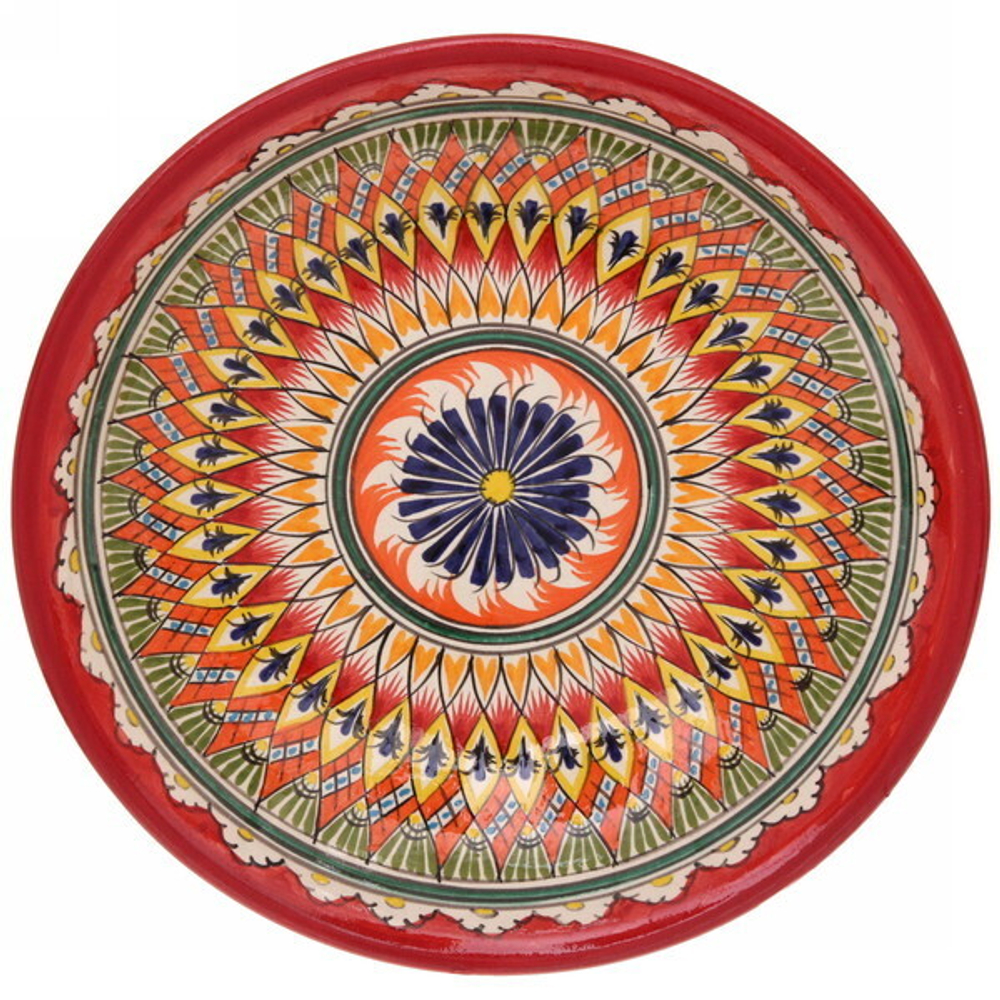 Ляган глубокий 34см красный Риштанская Керамика