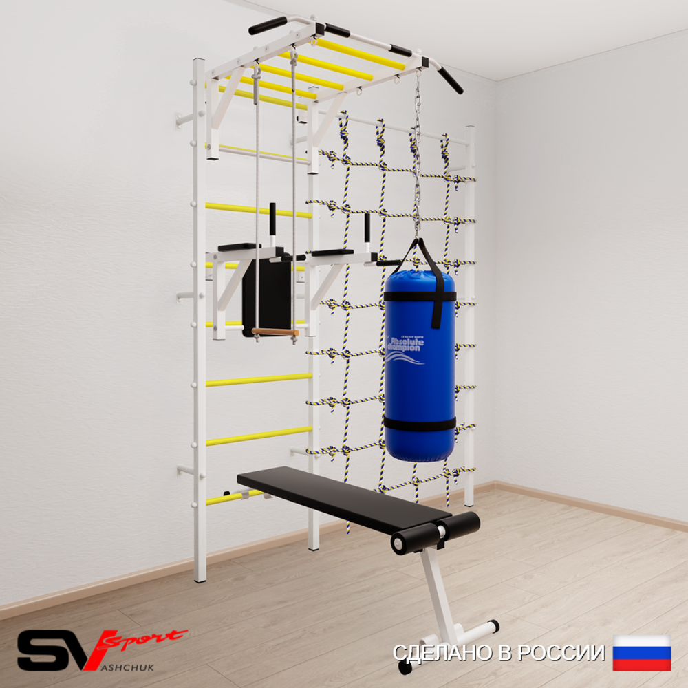 Шведская стенка Sv Sport усиленная 65310 (Турник рукоход/Брусья/Скамья/Трапеция/Цепь/Мешок 15кг/Канатный лаз)