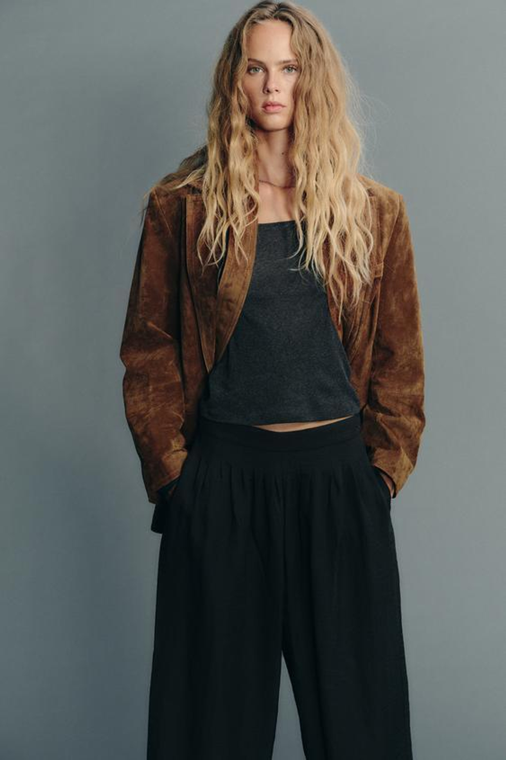 ZARA БРЮКИ-БАГГИ ИЗ СТРУЯЩЕЙСЯ ТКАНИ, ЧЕРНЫЙ