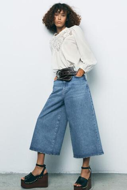 ZARA ДЖИНСОВЫЕ ШОРТЫ С ВЫСОКОЙ ПОСАДКОЙ — ZW COLLECTION, СИНИЙ