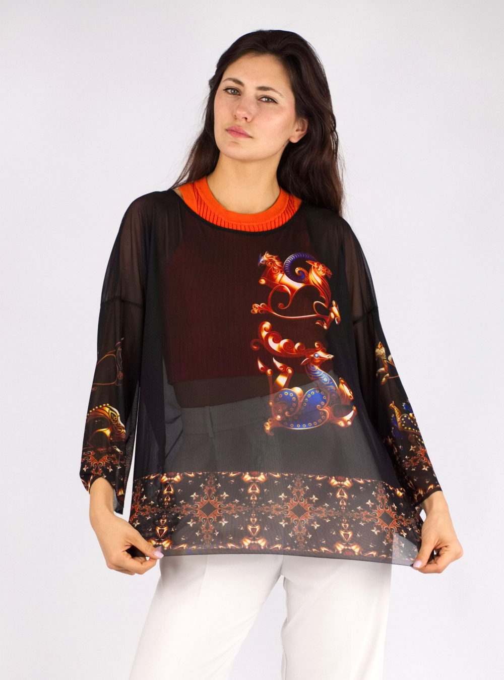 Туника из сетки "Загадки скифов", принт по мотивам скифских татуировок
