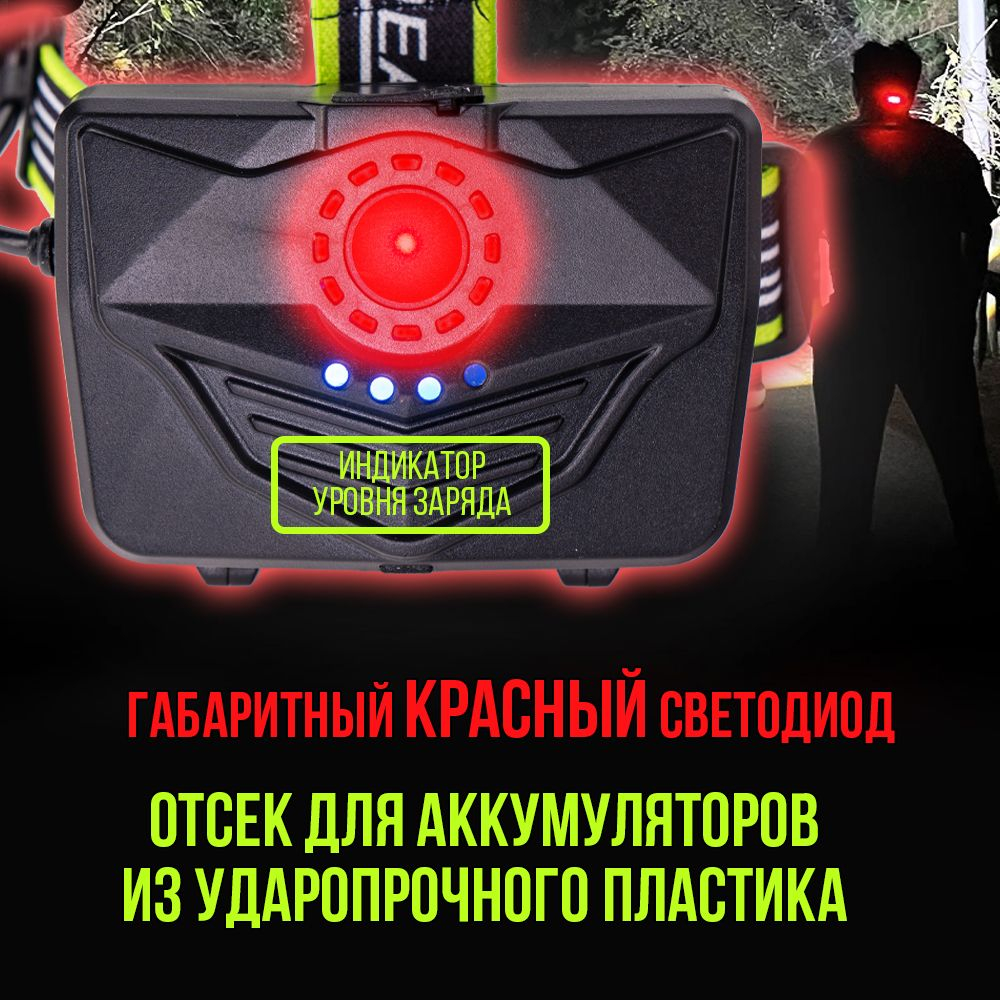 Фонарь налобный аккумуляторный/ Power bank/диод P100,СОВ/T37