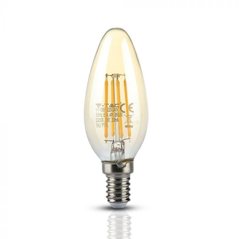 Лампа светодиодная, филамент V-TAC, E14, 4 Вт, 2200К, SKU 7113