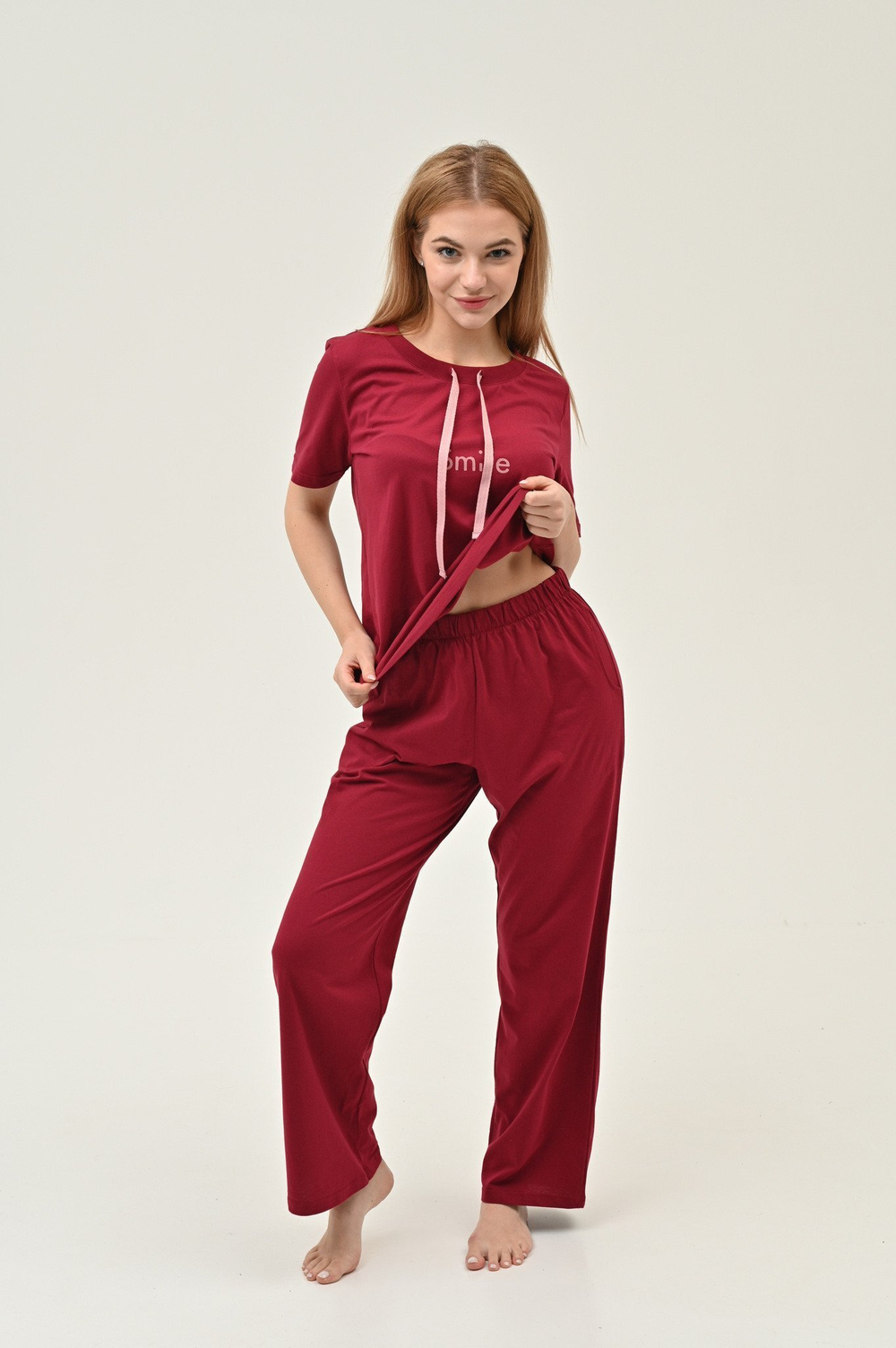 Брючная пижама Smile с завязками цвет бордовый