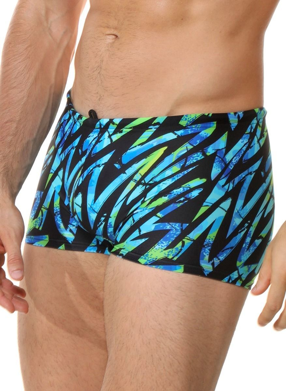 Черные плавки-боксеры с цветными зигзагами (Размер: XXL) (Цвет: голубой с черным)