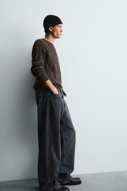 ZARA СВИТЕР С УЗОРОМ «КОСЫ», ЧЕРНЫЙ