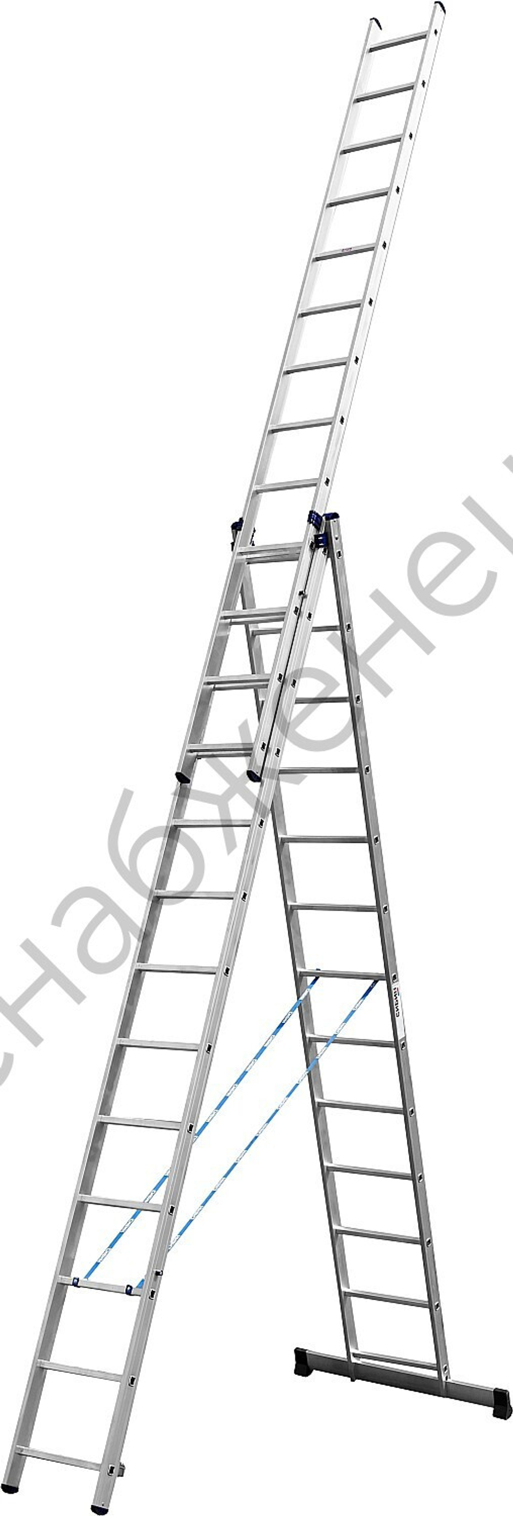 СИБИН 13 ступеней, со стабилизатором, алюминиевая, трехсекционная лестница (38833-13)