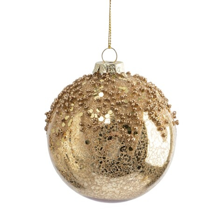 Елочное украшение шар золотой с изморозью стекло 8 см