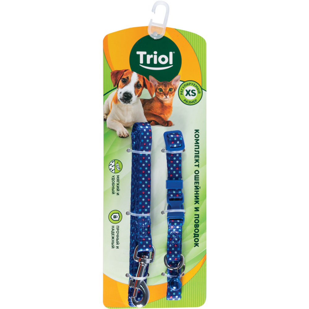 Комплект ошейник и поводок нейлоновый "Конфетти" XS, 10*200-300мм; 10*1200мм, Triol