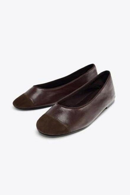 ZARA КОЖАНЫЕ БАЛЕТКИ, КОРИЧНЕВЫЙ