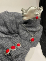 Подвеска серьги, браслет  Бижутерия Комплект "Красный Коралл", кольцо, серьги, браслет, бижутерный сплав, коралловый цвет