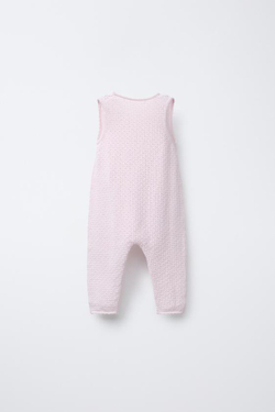 ZARA ТРИКОТАЖНЫЙ КОМБИНЕЗОН С АЖУРНЫМ УЗОРОМ, РОЗОВЫЙ