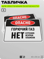 Табличка для обеспечения безопасности "Опасно горючий газ нет курению искрам пламени", для производства, предприятия, организаций, 40х30 см, Silver Plane x Айдентика Технолоджи
