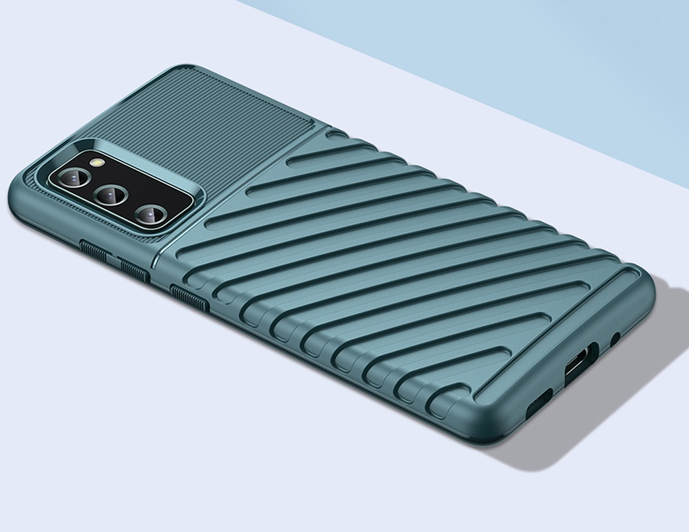 Противоударный чехол зеленого цвета с рельефной фактурой на Samsung Galaxy S20 FE (Fan Edition), серия Onyx от Caseport