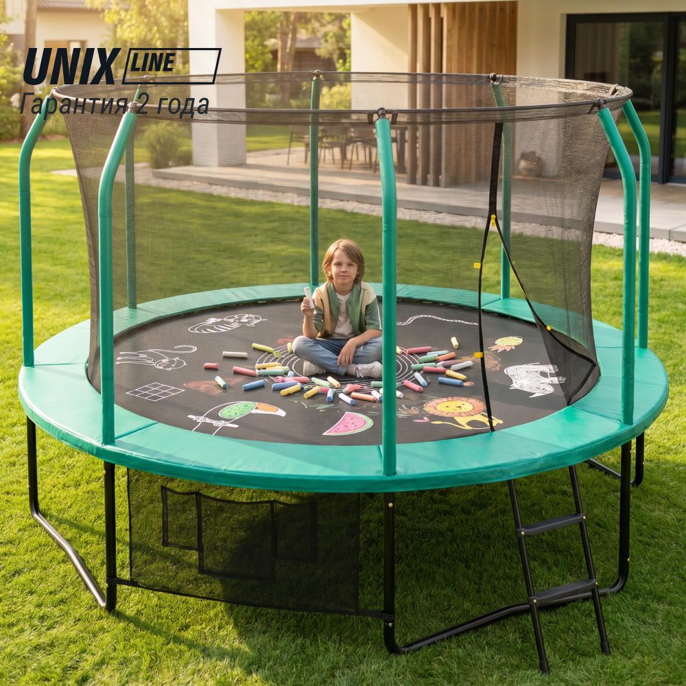 Батут UNIX Line Премиальный с играми / Supreme Game 12 ft (366 см) зеленый