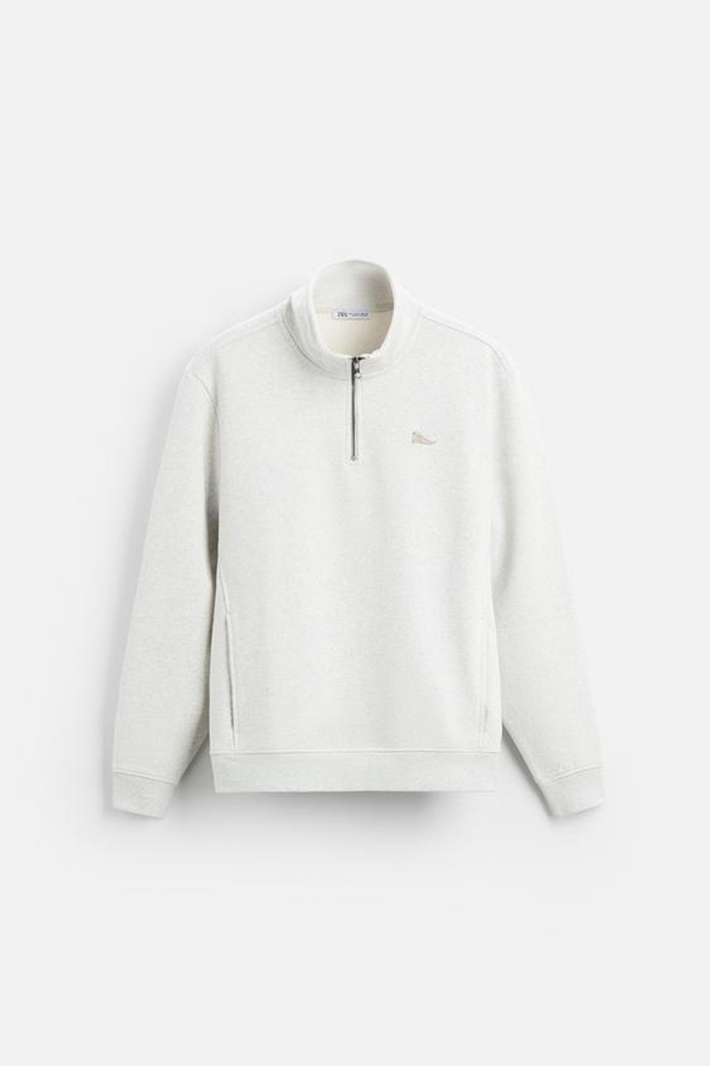 ZARA ТОЛСТОВКА С ВЫШИТЫМ ВОРОТНИКОМ НА МОЛНИИ, СЕРЫЙ С МЕЛАНЖЕВЫМ ЭФФЕКТОМ