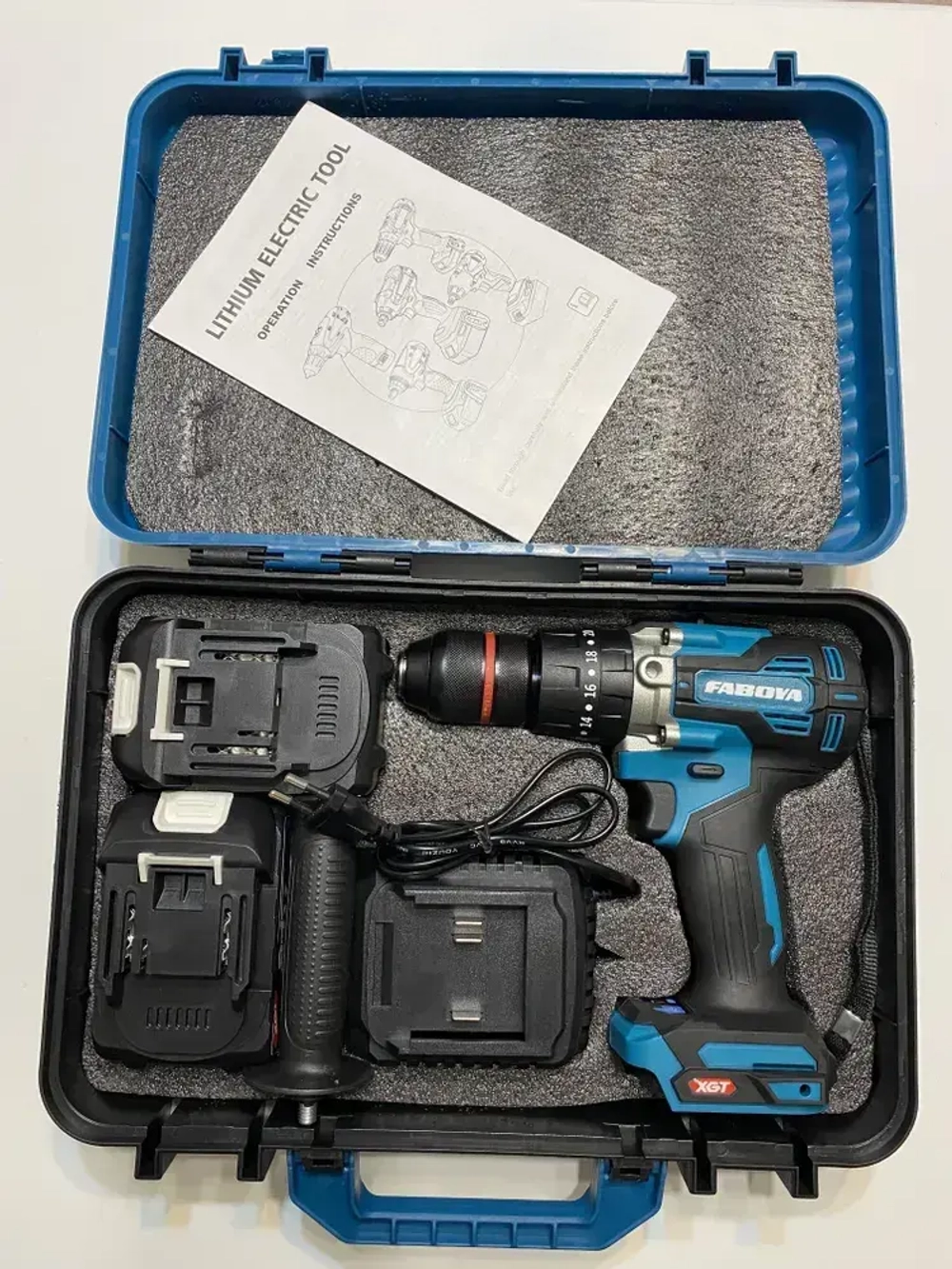 FABOYA Дрель-шуруповерт, 21 В, 120 Нм, 2 АКБ