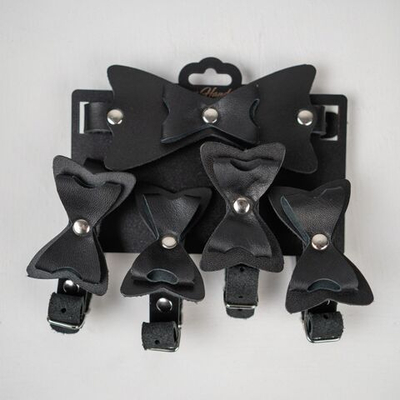 Набор фиксаций с бантиками из черной натуральной кожи (Цвет: черный)