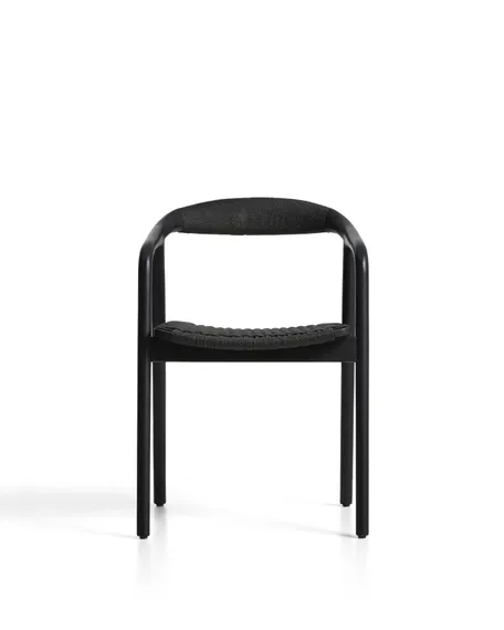 Уличный стул Derile из массива дуба и веревки в черной отделке