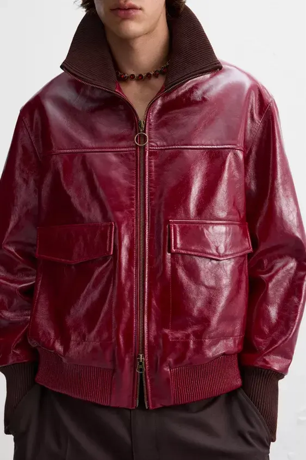 ZARA Х HARRY LAMBERT КОЖАНАЯ КУРТКА, КРАСНОВАТЫЙ