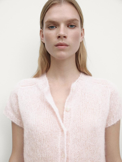 Massimo Dutti Кардиган из смесовой альпаки с короткими рукавами, розовый